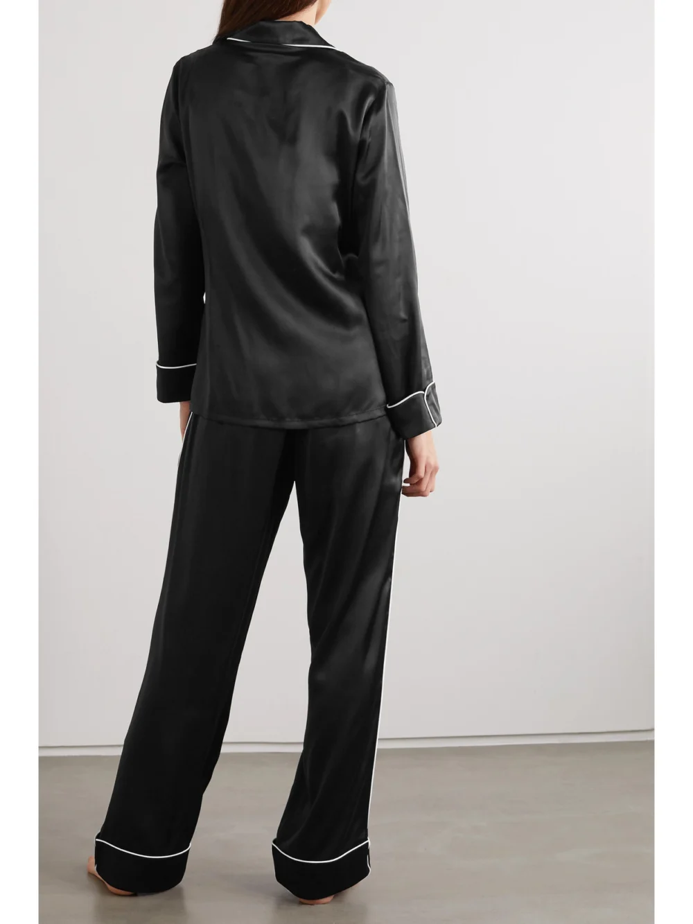 Back view of the Olivia von Halle Coco Silk-satin Pajama Set