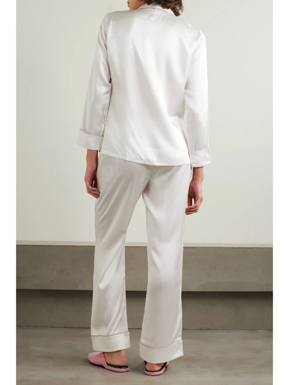 Back view of the Olivia von Halle Coco Silk-satin Pajama Set