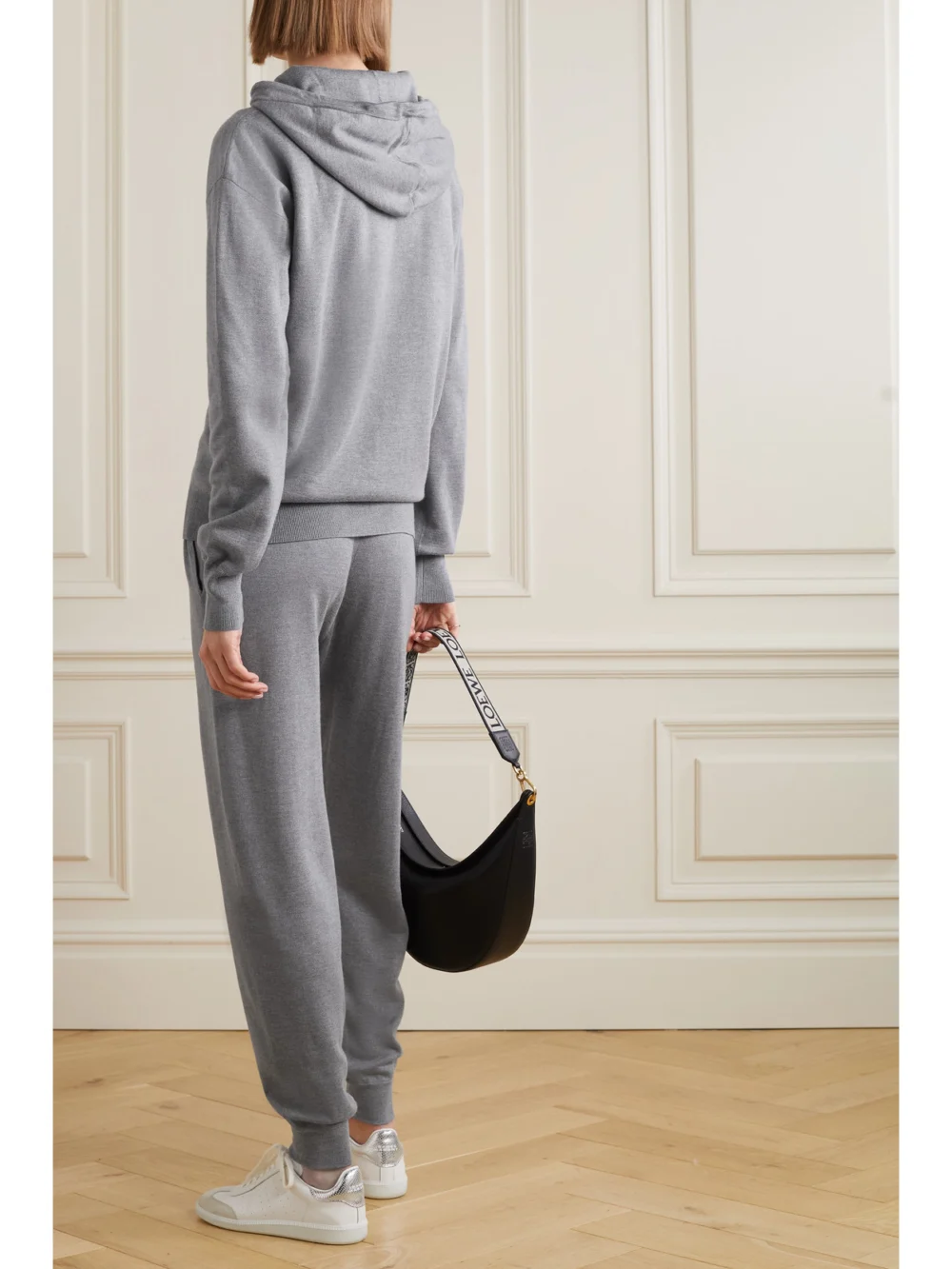 Back view of the Olivia von Halle Gia London Silk and Cashmere-blend Hoodie and Track Pants Set