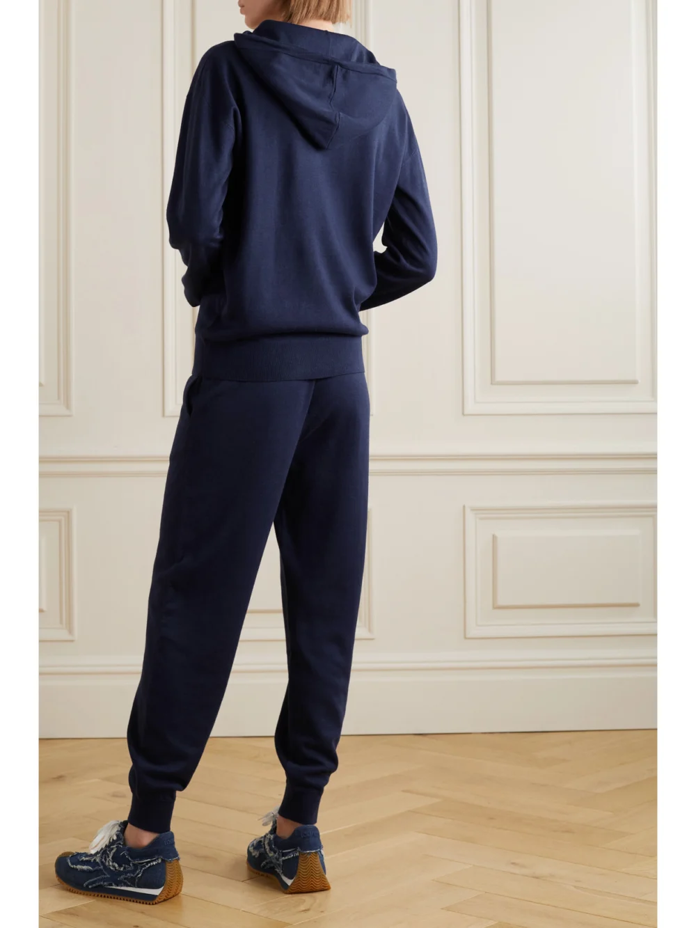 Back view of the Olivia von Halle Gia Paris Silk and Cashmere-blend Hoodie and Track Pants Set