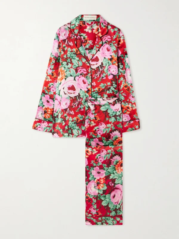Olivia von Halle Lila Floral-print Silk-satin Pajama Set
