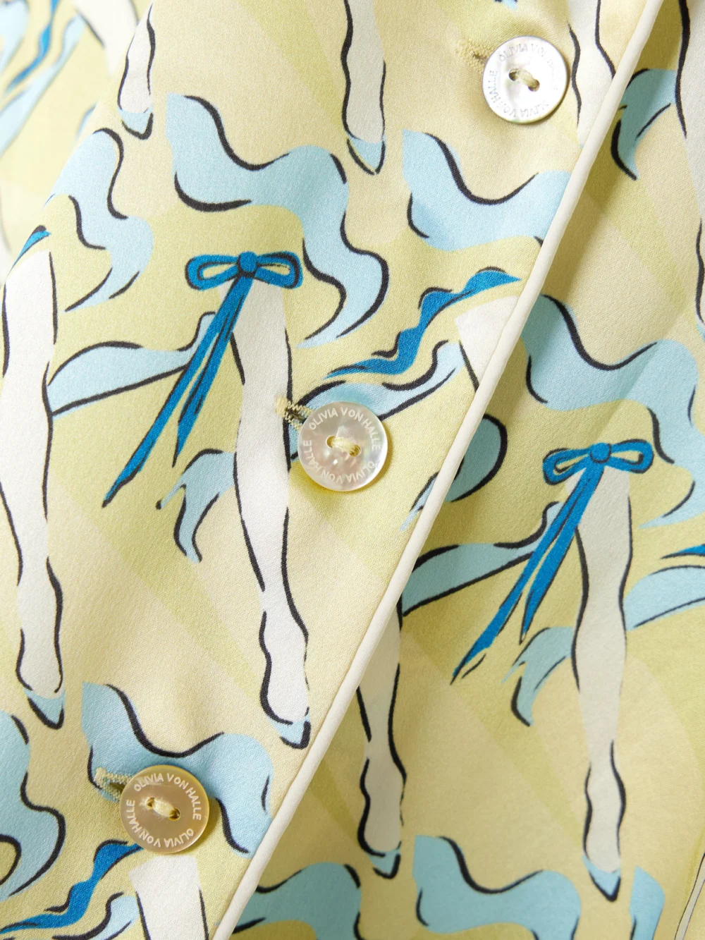 Close-up detail of the Olivia von Halle Lila Printed Silk-satin Pajama Set