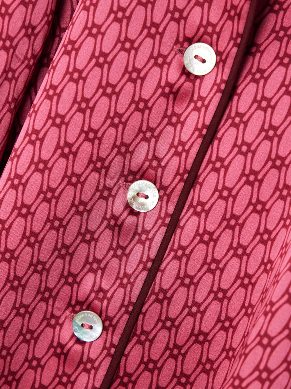 Close-up detail of the Olivia von Halle Lila Printed Silk-satin Pajama Set