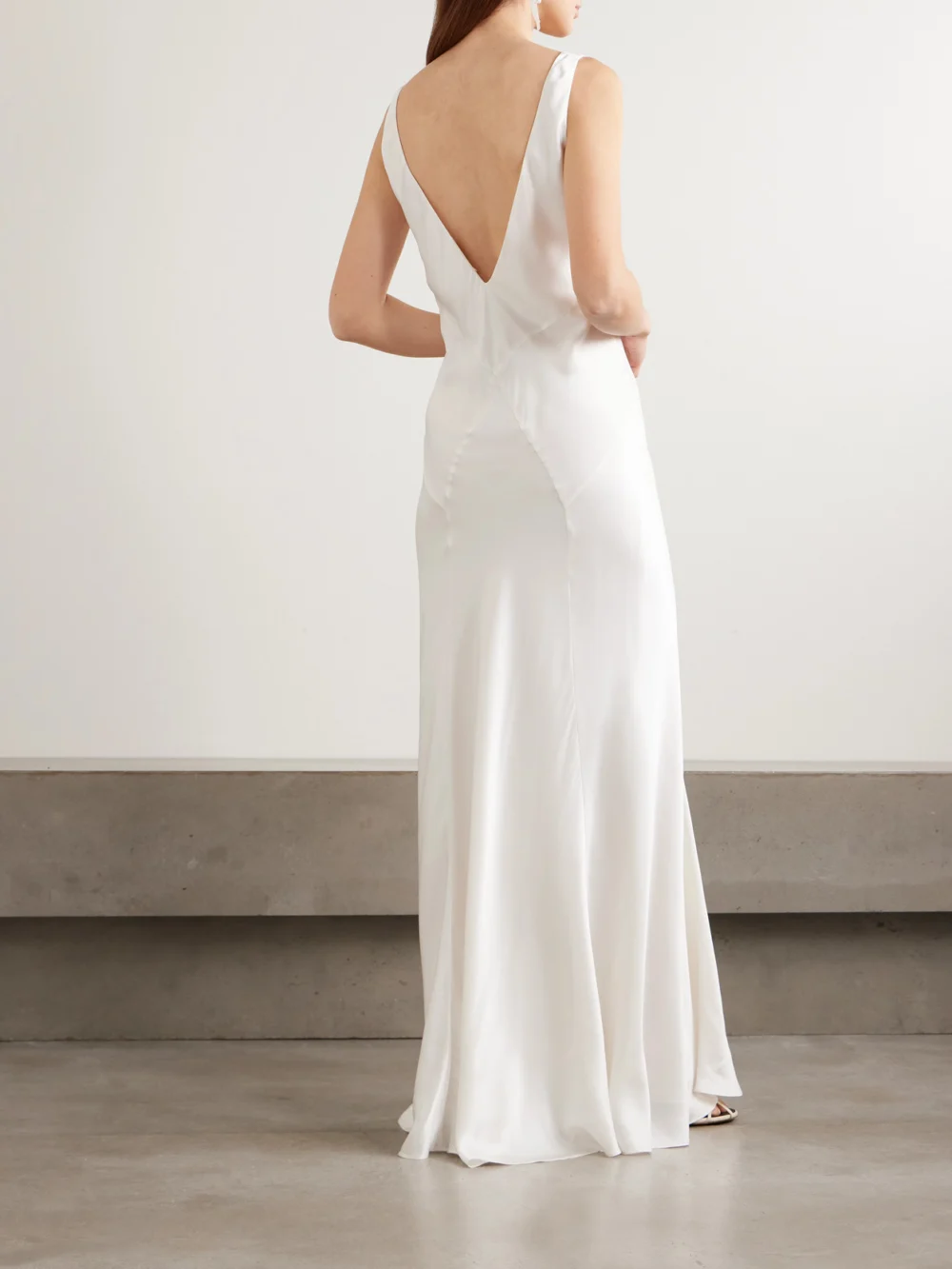 Back view of the Olivia von Halle Paloma Open-back Silk-satin Gown