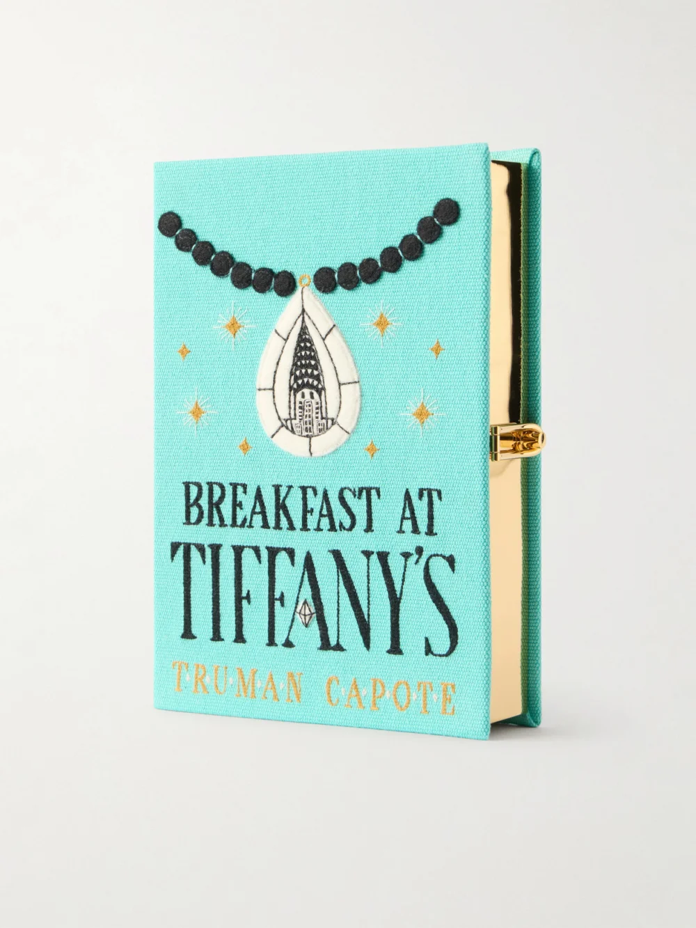 Olympia Le-Tan Breakfast At Tiffany's Appliquéd Embroidered Canvas Clutch in bright blue