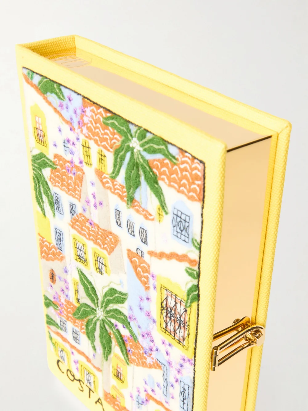 Close-up detail of the Olympia Le-Tan Costa Del Sol Appliquéd Embroidered Canvas Clutch