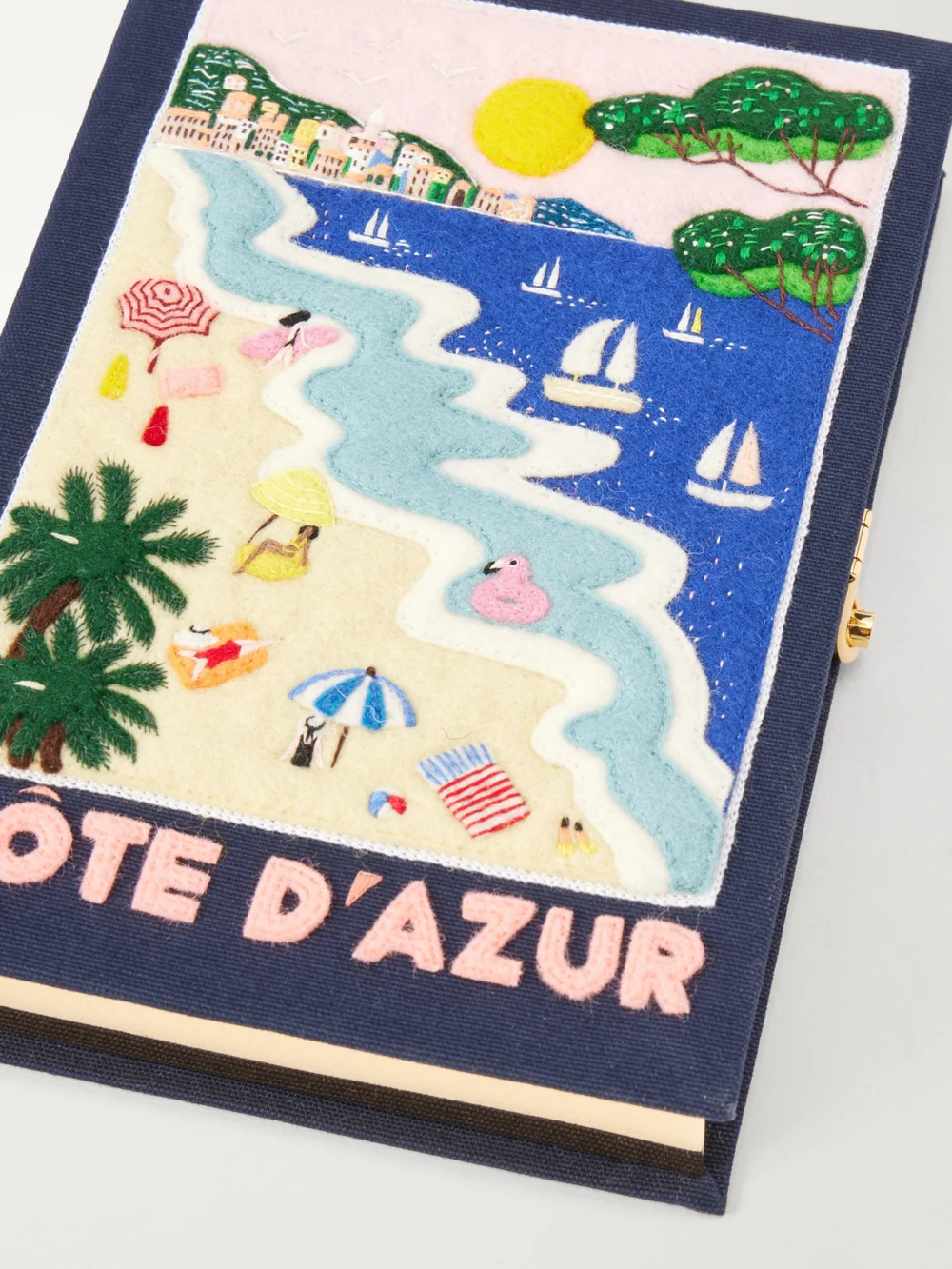 Close-up detail of the Olympia Le-Tan Cote D'azur Embroidered Canvas Clutch