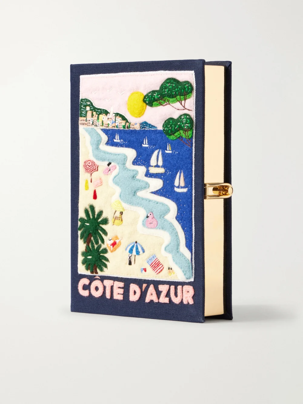 Olympia Le-Tan Cote D'azur Embroidered Canvas Clutch in navy