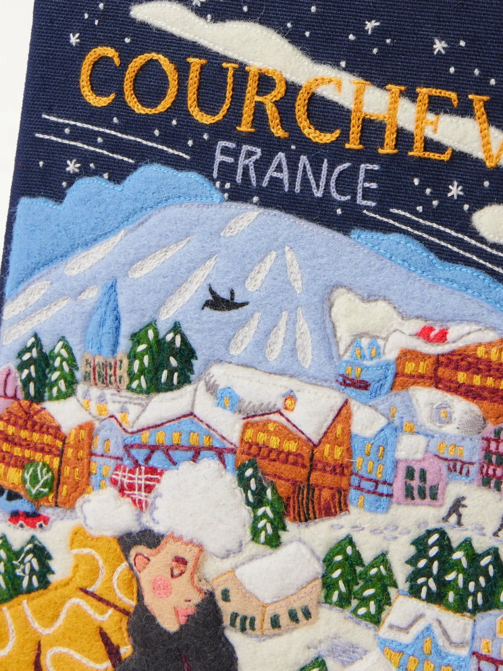 Close-up detail of the Olympia Le-Tan Courchevel Embroidered Appliquéd Canvas Clutch