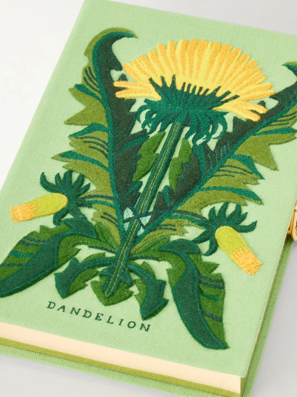 Close-up detail of the Olympia Le-Tan Dandelion Embroidered Canvas Clutch