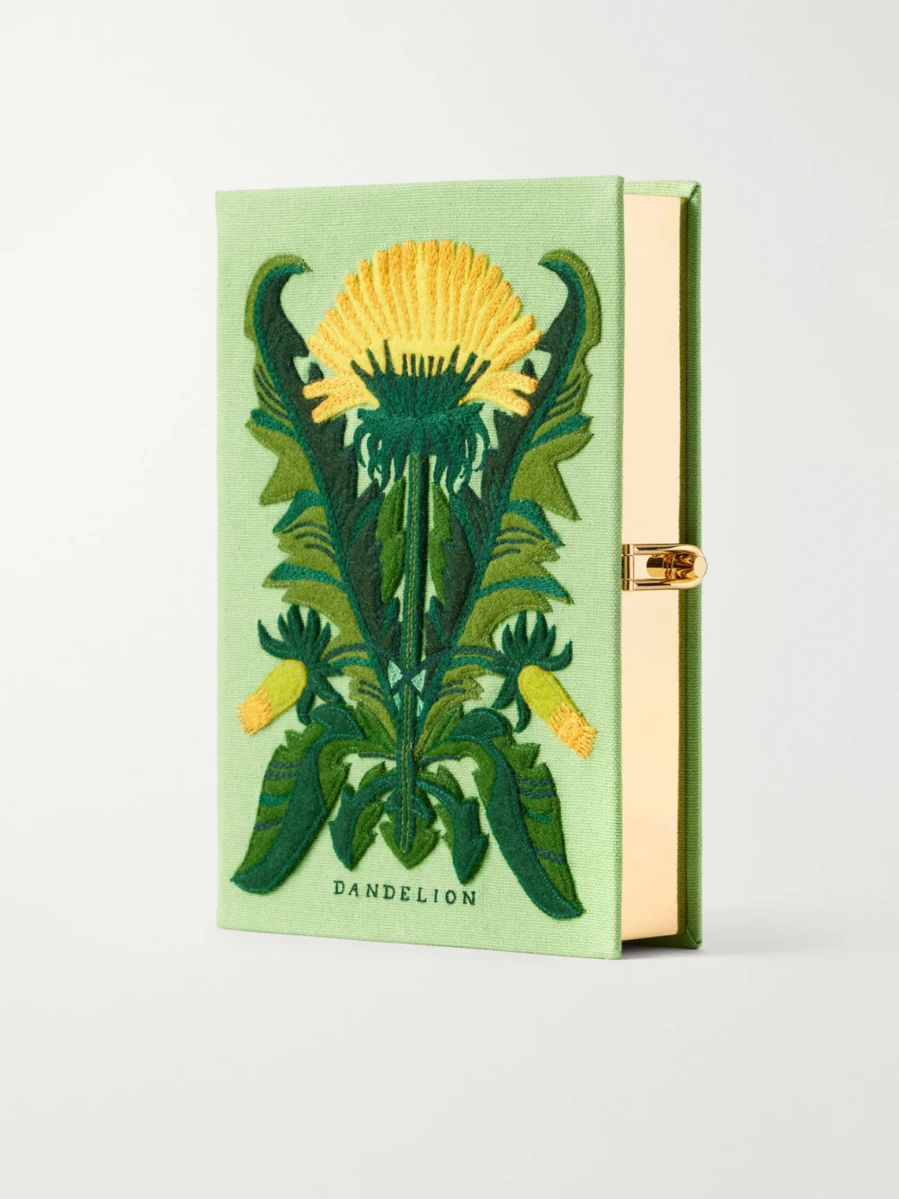 Olympia Le-Tan Dandelion Embroidered Canvas Clutch in green