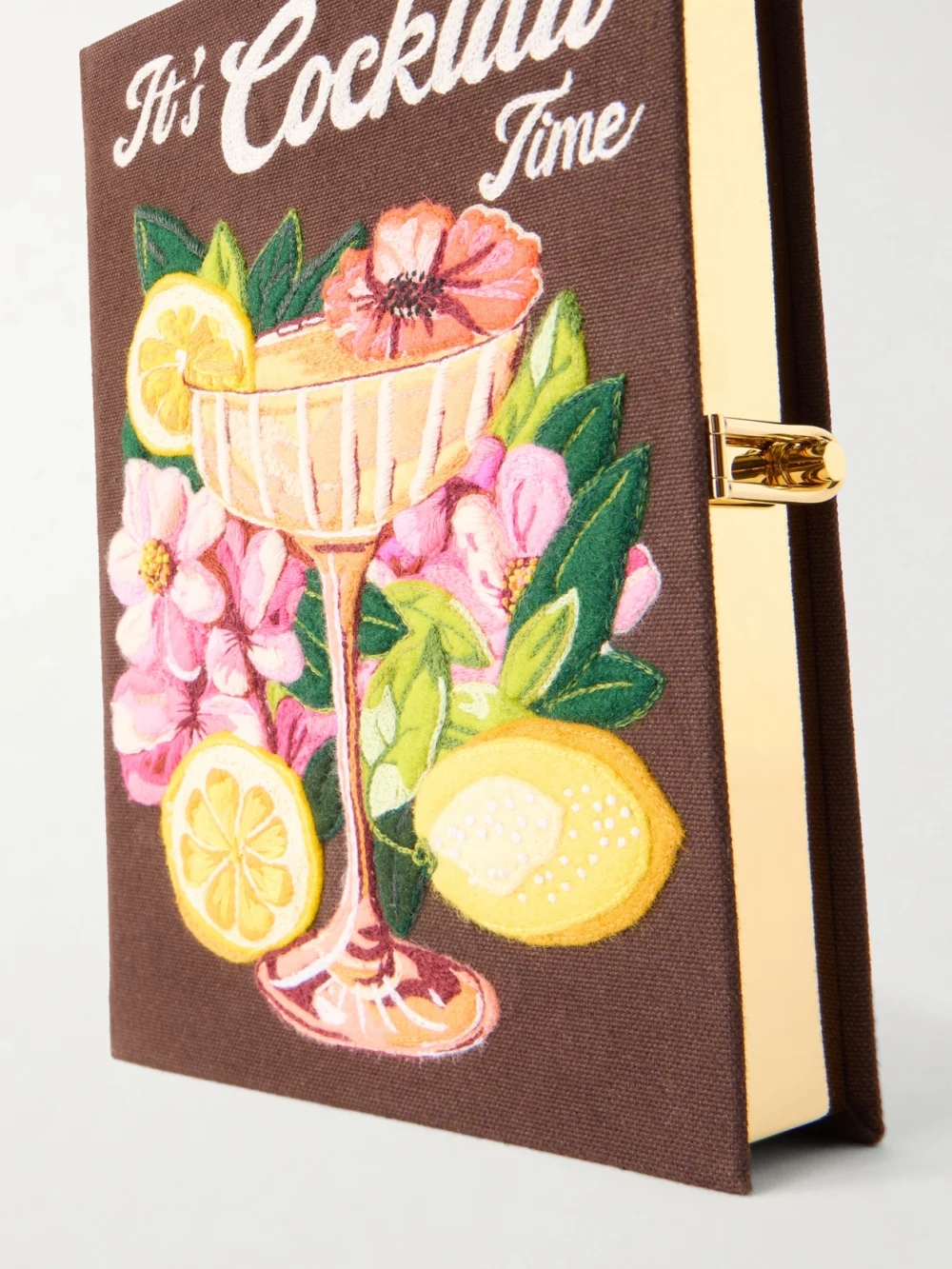 Close-up detail of the Olympia Le-Tan It's Cocktail Time Appliquéd Embroidered Clutch