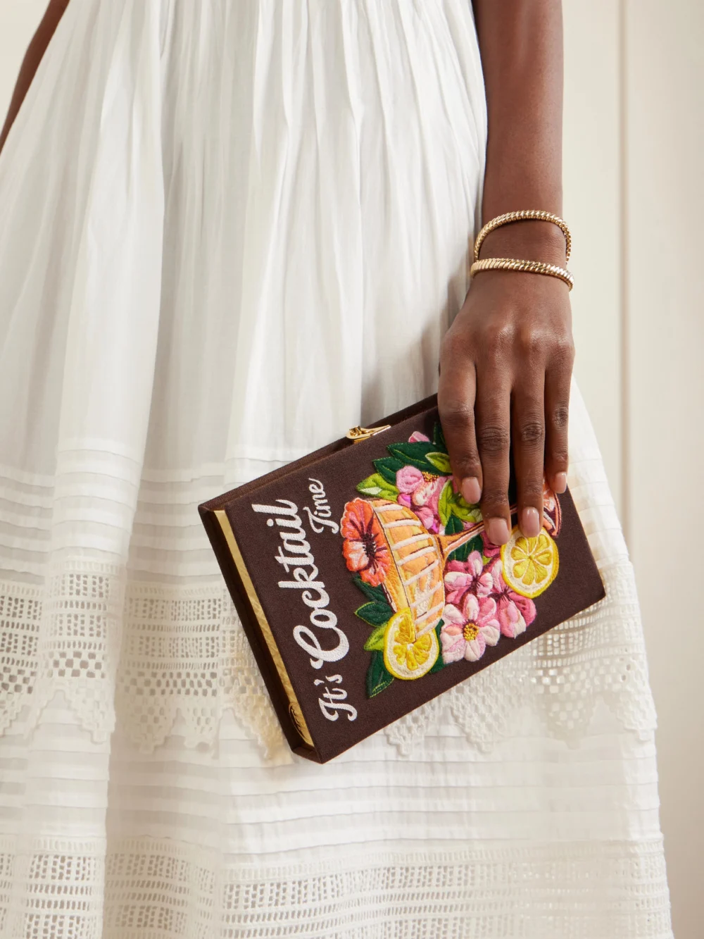 Olympia Le-Tan It's Cocktail Time Appliquéd Embroidered Clutch, styled view