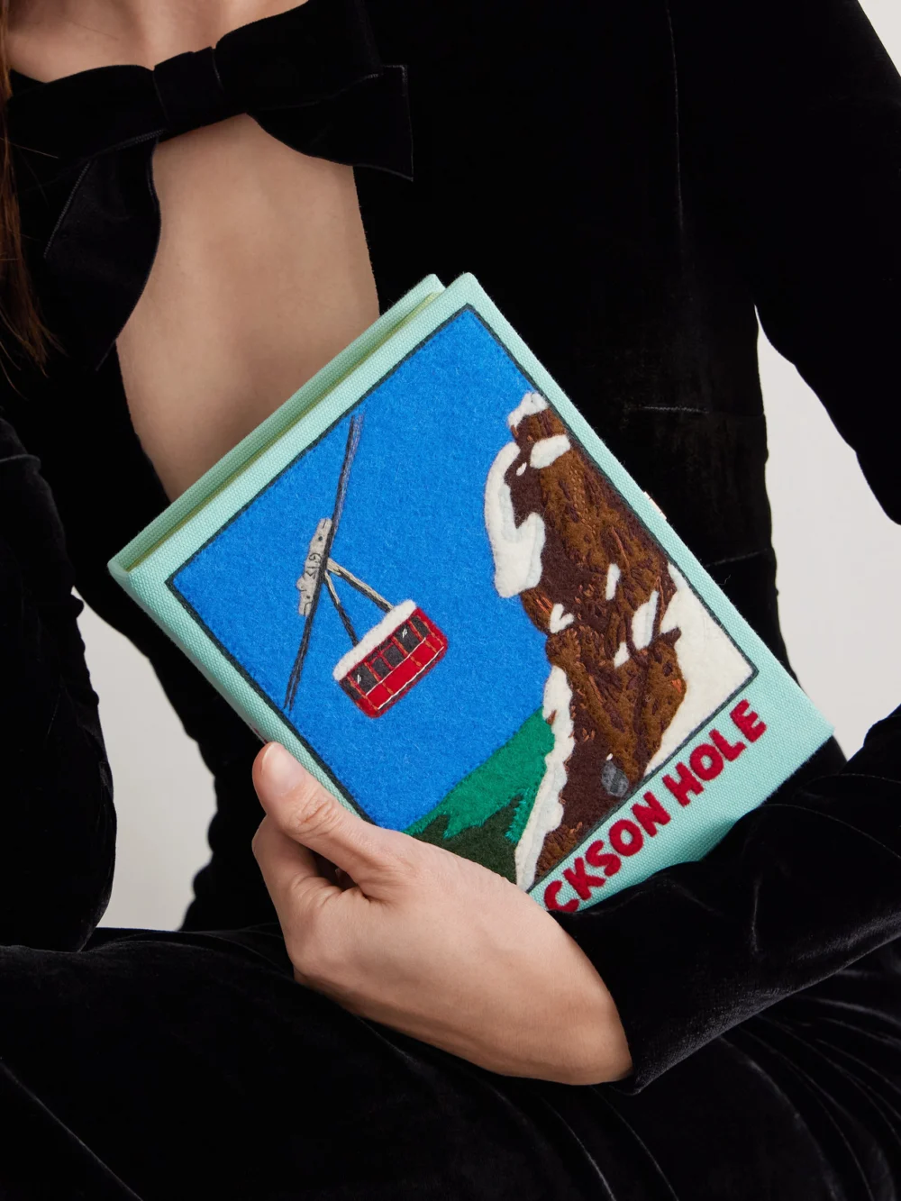 Olympia Le-Tan Jackson Hole Embroidered Appliquéd Canvas Clutch, styled view