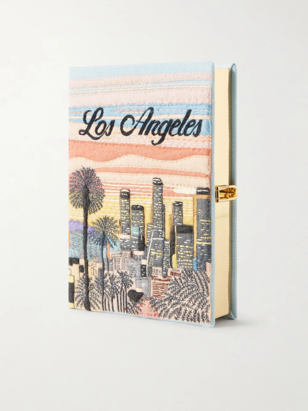 Olympia Le-Tan Los Angeles Appliquéd Embroidered Canvas Clutch in pink