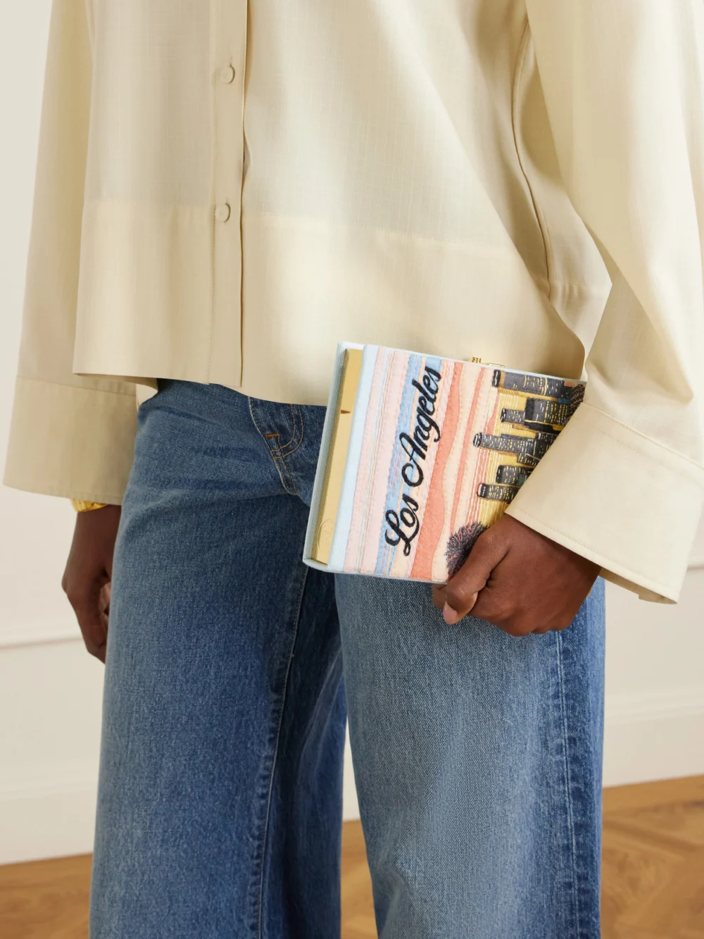 Olympia Le-Tan Los Angeles Appliquéd Embroidered Canvas Clutch, styled view