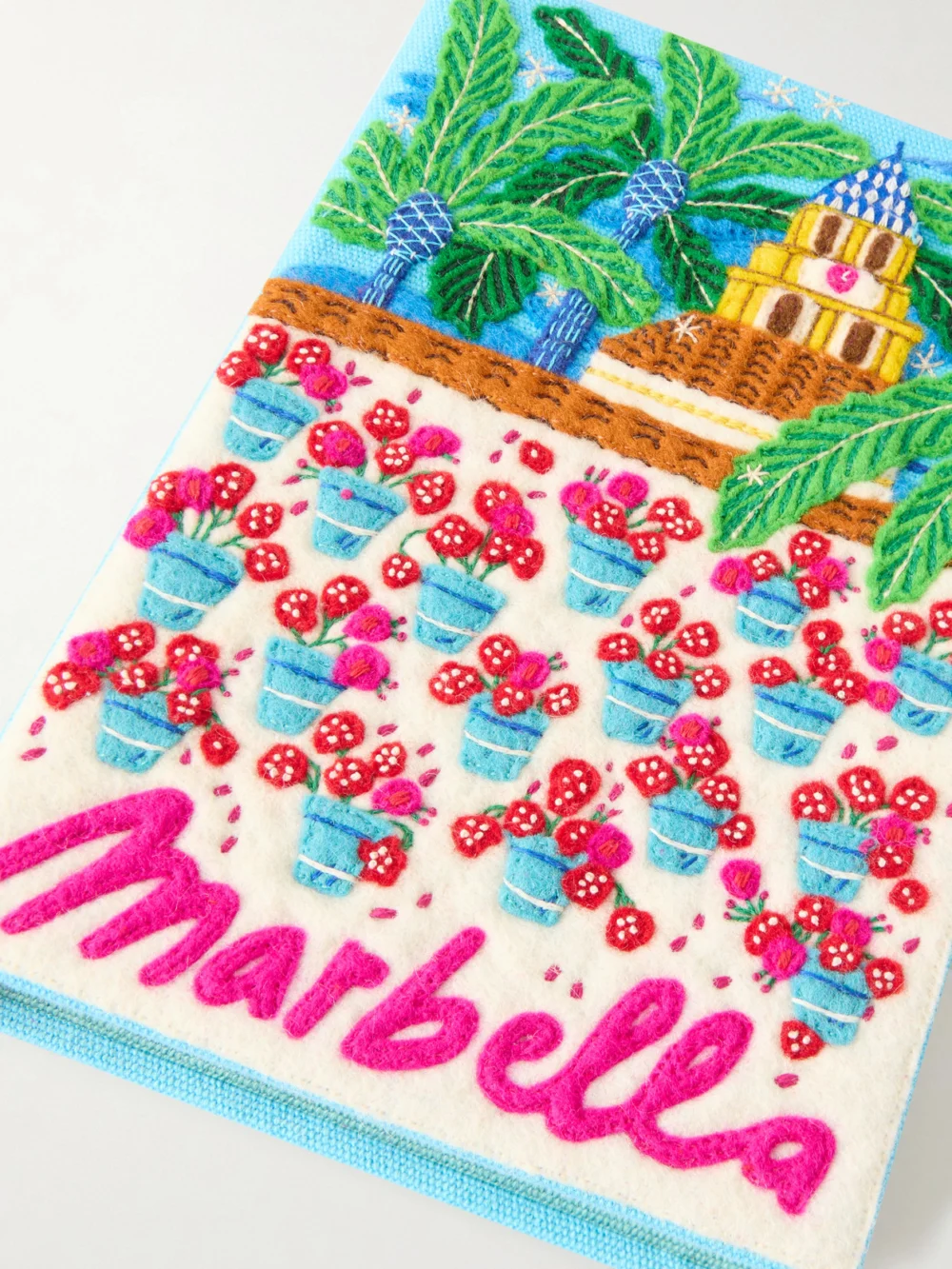 Close-up detail of the Olympia Le-Tan Marbella Appliquéd Embroidered Canvas Clutch