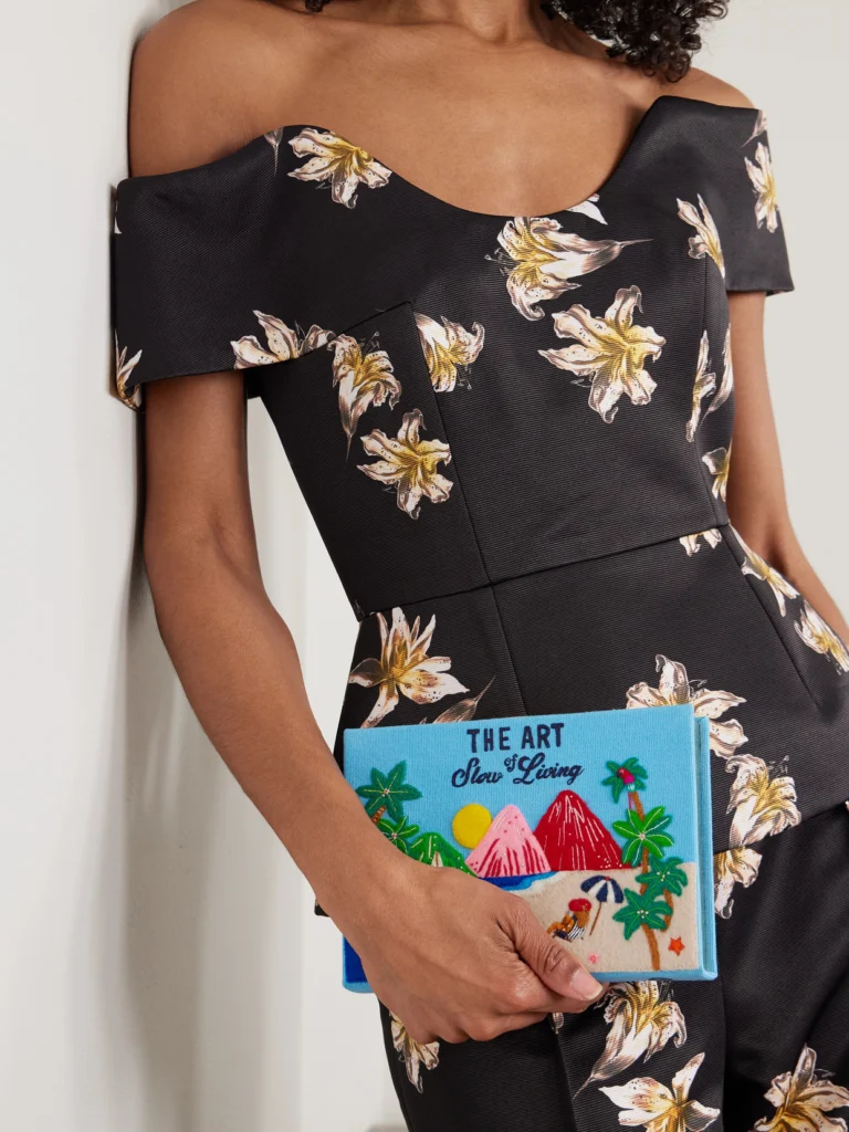 Olympia Le-Tan + Mlle Mouns the Art of Slow Living Embroidered Appliquéd Canvas Clutch