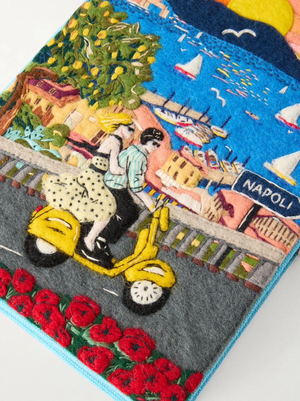 Close-up detail of the Olympia Le-Tan Napoli Appliquéd Embroidered Canvas Clutch