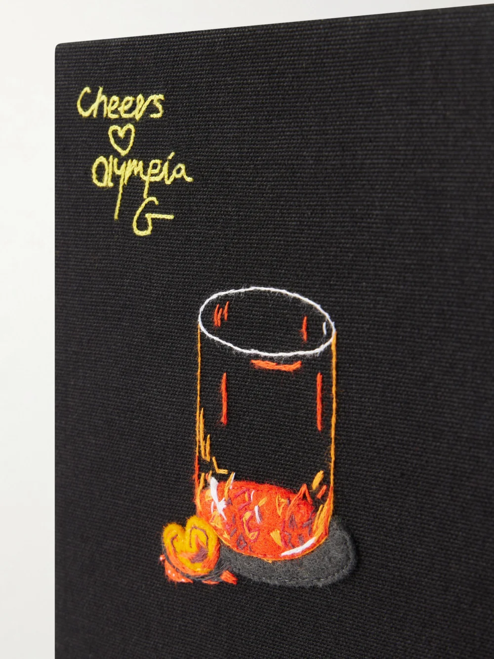 Close-up detail of the Olympia Le-Tan Negroni Appliquéd Embroidered Canvas Clutch