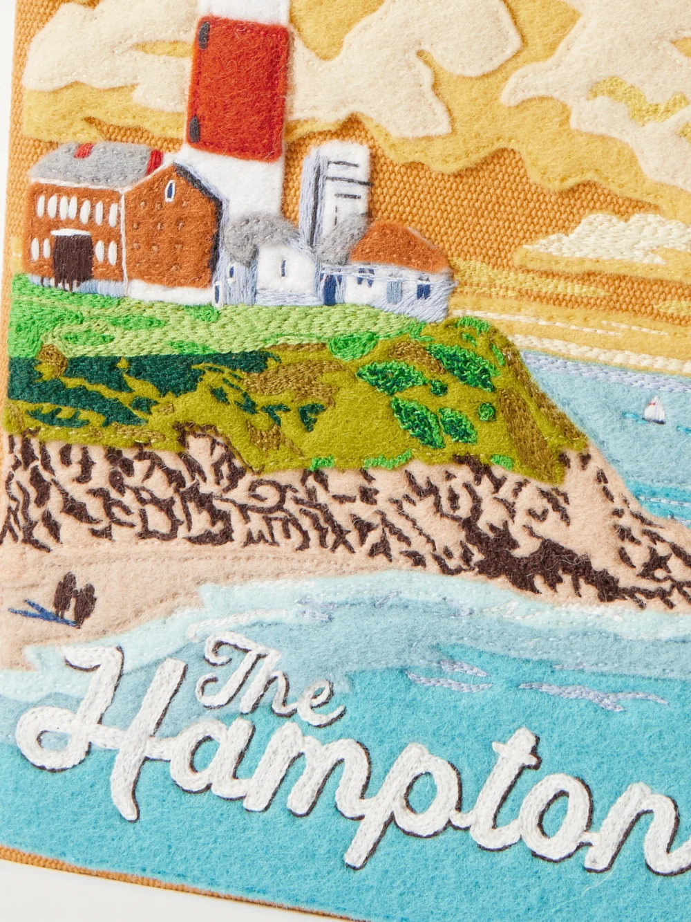 Close-up detail of the Olympia Le-Tan The Hamptons Embroidered Appliquéd Canvas Clutch