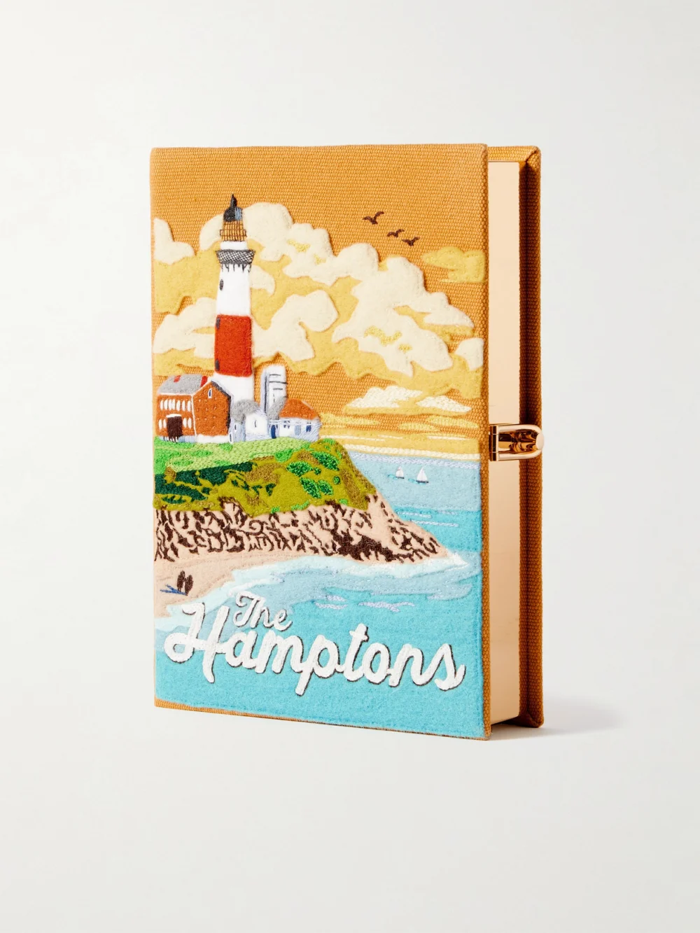 Olympia Le-Tan The Hamptons Embroidered Appliquéd Canvas Clutch in orange