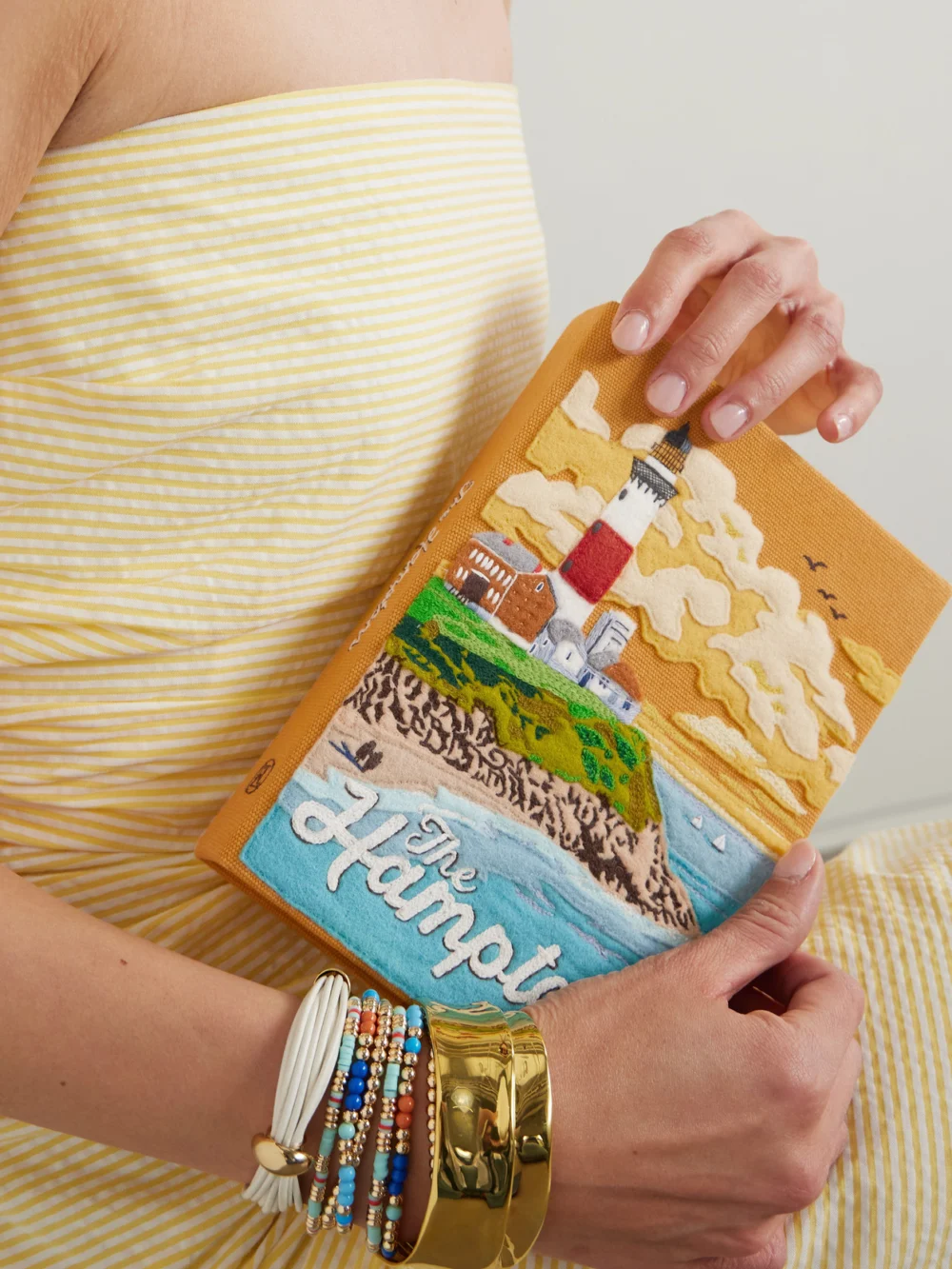 Olympia Le-Tan The Hamptons Embroidered Appliquéd Canvas Clutch, styled view