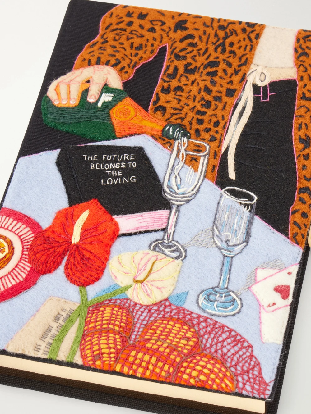 Close-up detail of the Olympia Le-Tan The Loving Embroidered Canvas Clutch