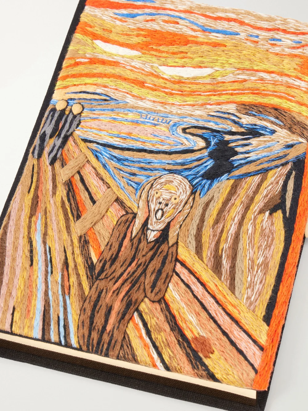 Close-up detail of the Olympia Le-Tan The Scream Embroidered Canvas Clutch