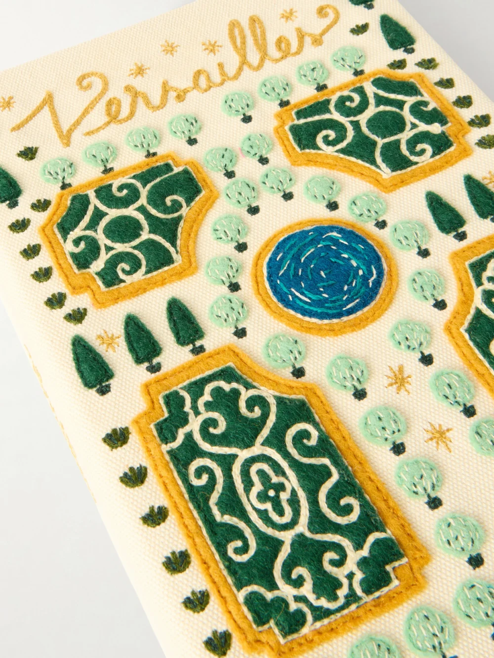 Close-up detail of the Olympia Le-Tan Versailles Appliquéd Embroidered Canvas Clutch