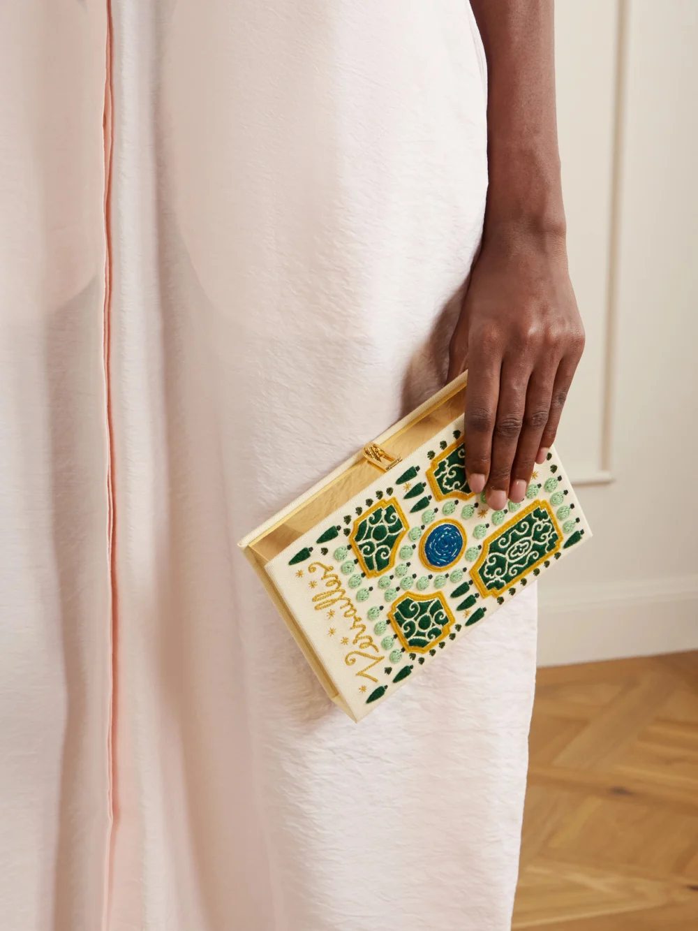 Olympia Le-Tan Versailles Appliquéd Embroidered Canvas Clutch, styled view