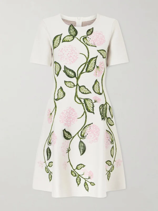 Oscar de la Renta Appliquéd Jacquard-knit Mini Dress
