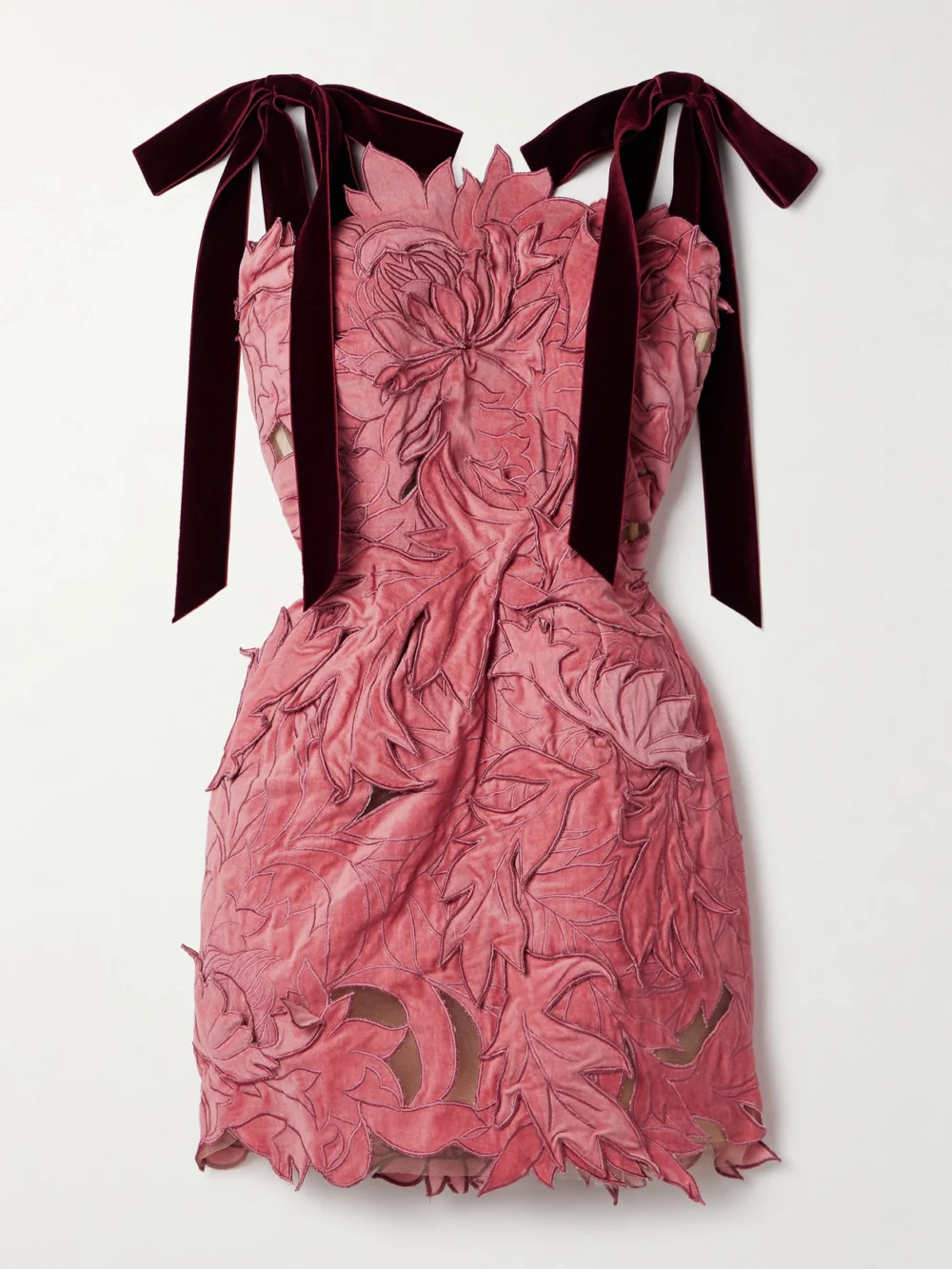 Oscar de la Renta Appliquéd Tulle Mini Dress in pink