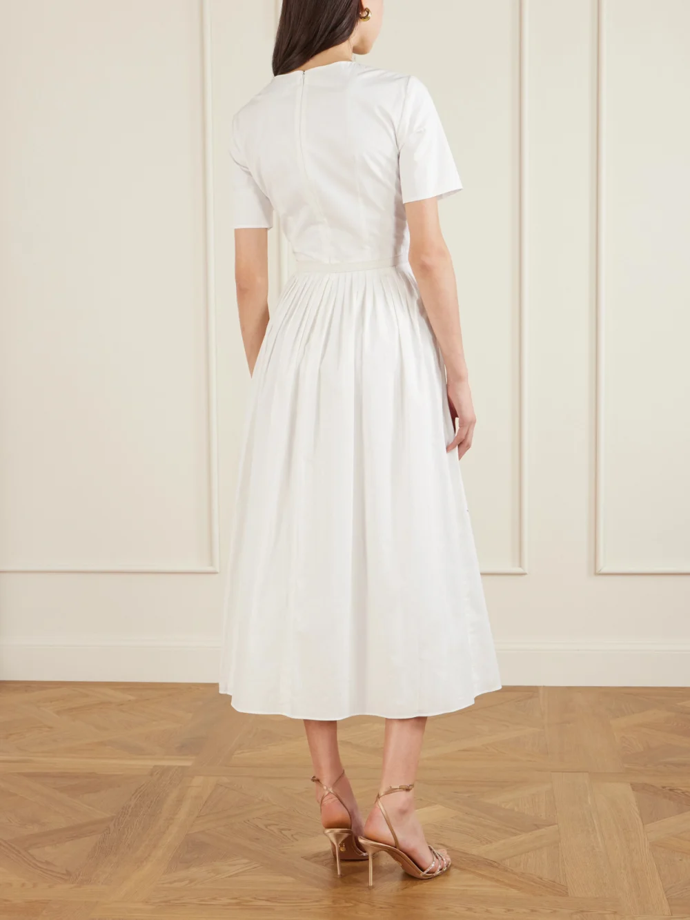 Back view of the Oscar de la Renta Belted Floral-print Cotton-blend Poplin Midi Dress