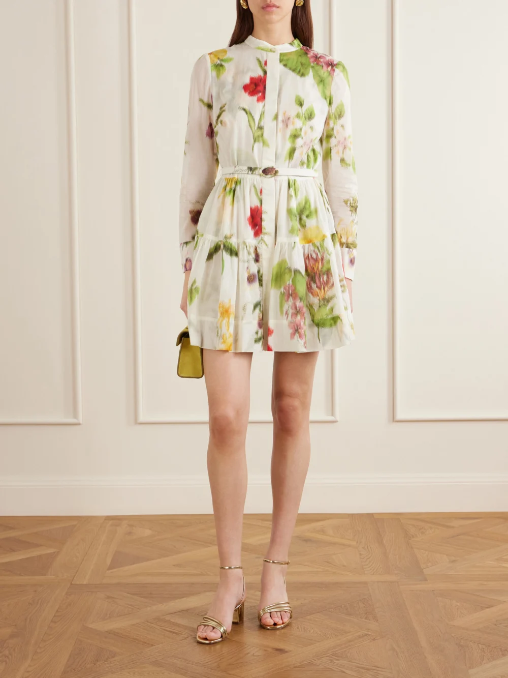 Oscar de la Renta Belted Floral-print Cotton-voile Mini Dress, worn by a model