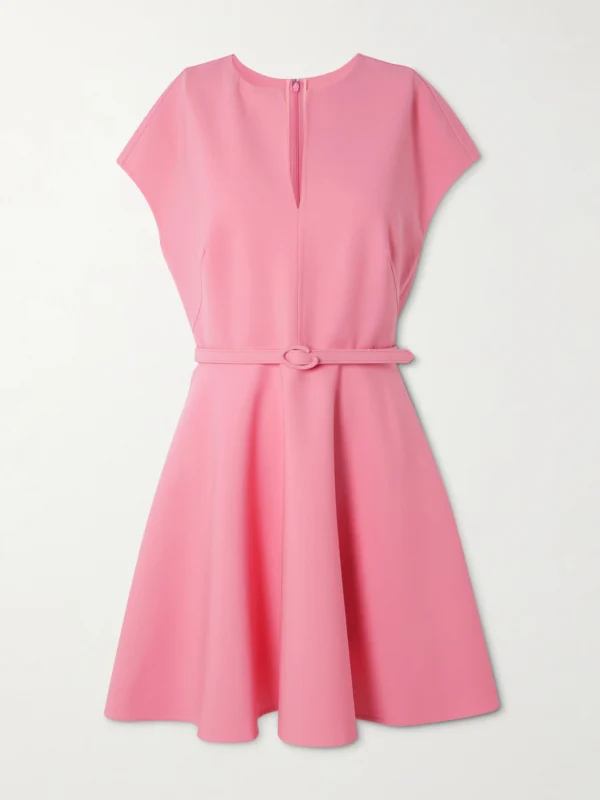 Oscar de la Renta Belted Stretch-wool Crepe Mini Dress