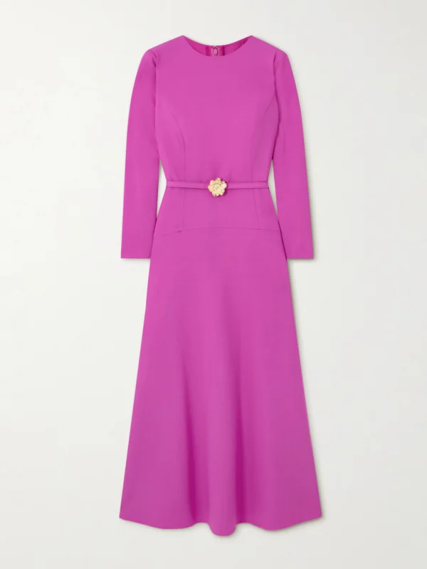 Oscar de la Renta Belted Wool-blend Midi Dress