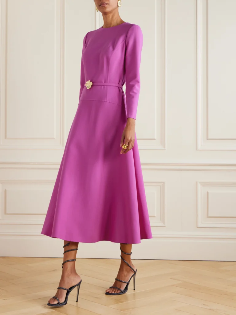 Oscar de la Renta Belted Wool-blend Midi Dress