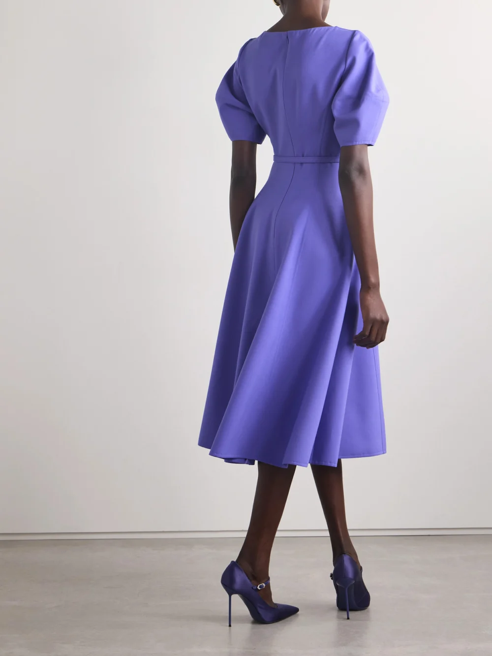 Back view of the Oscar de la Renta Belted Wool-blend Midi Dress