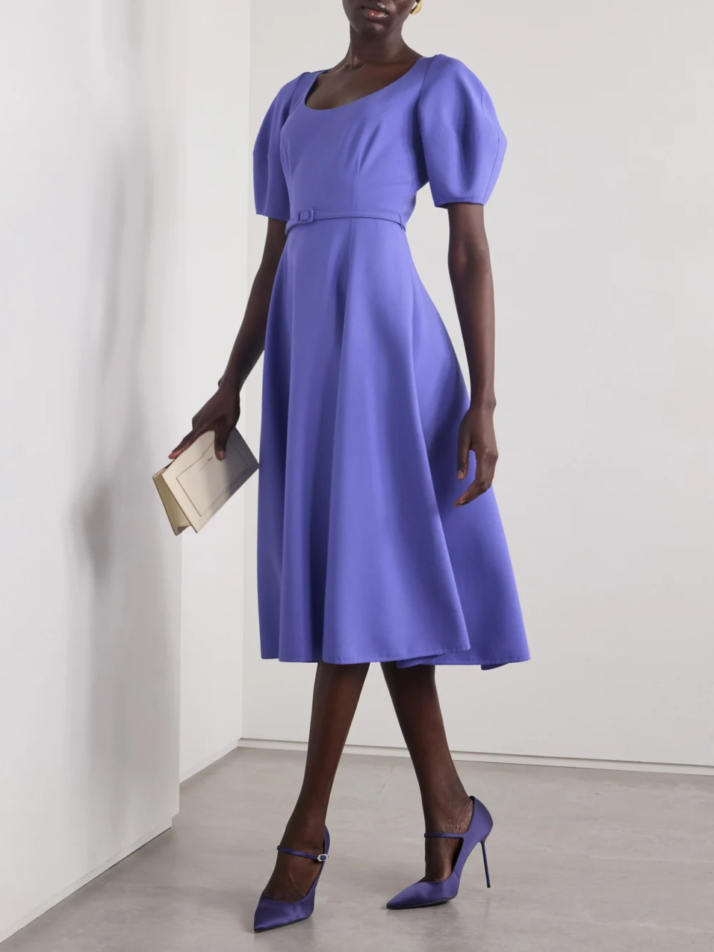 Oscar de la Renta Belted Wool-blend Midi Dress, worn by a model