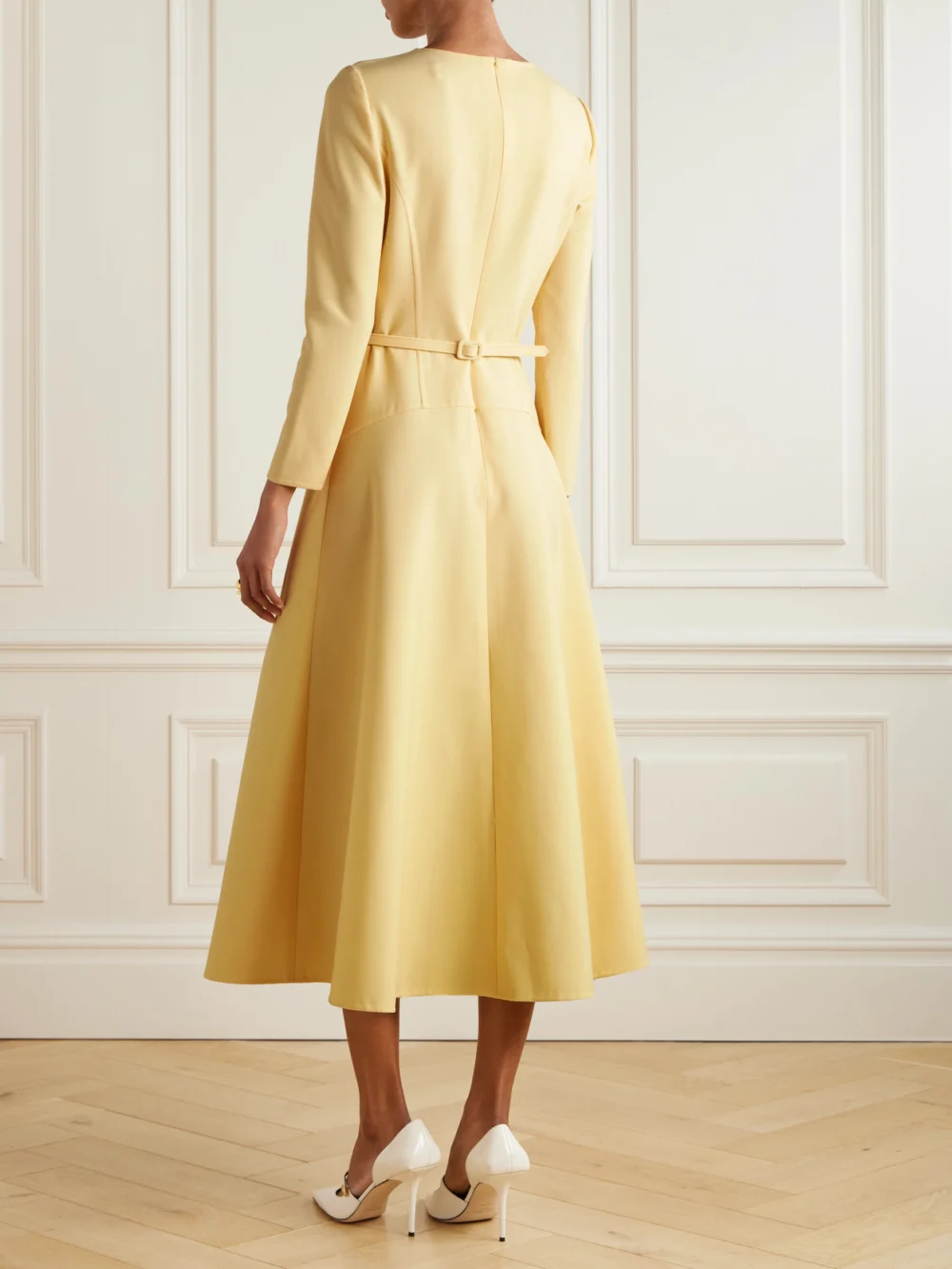 Back view of the Oscar de la Renta Belted Wool-blend Midi Dress