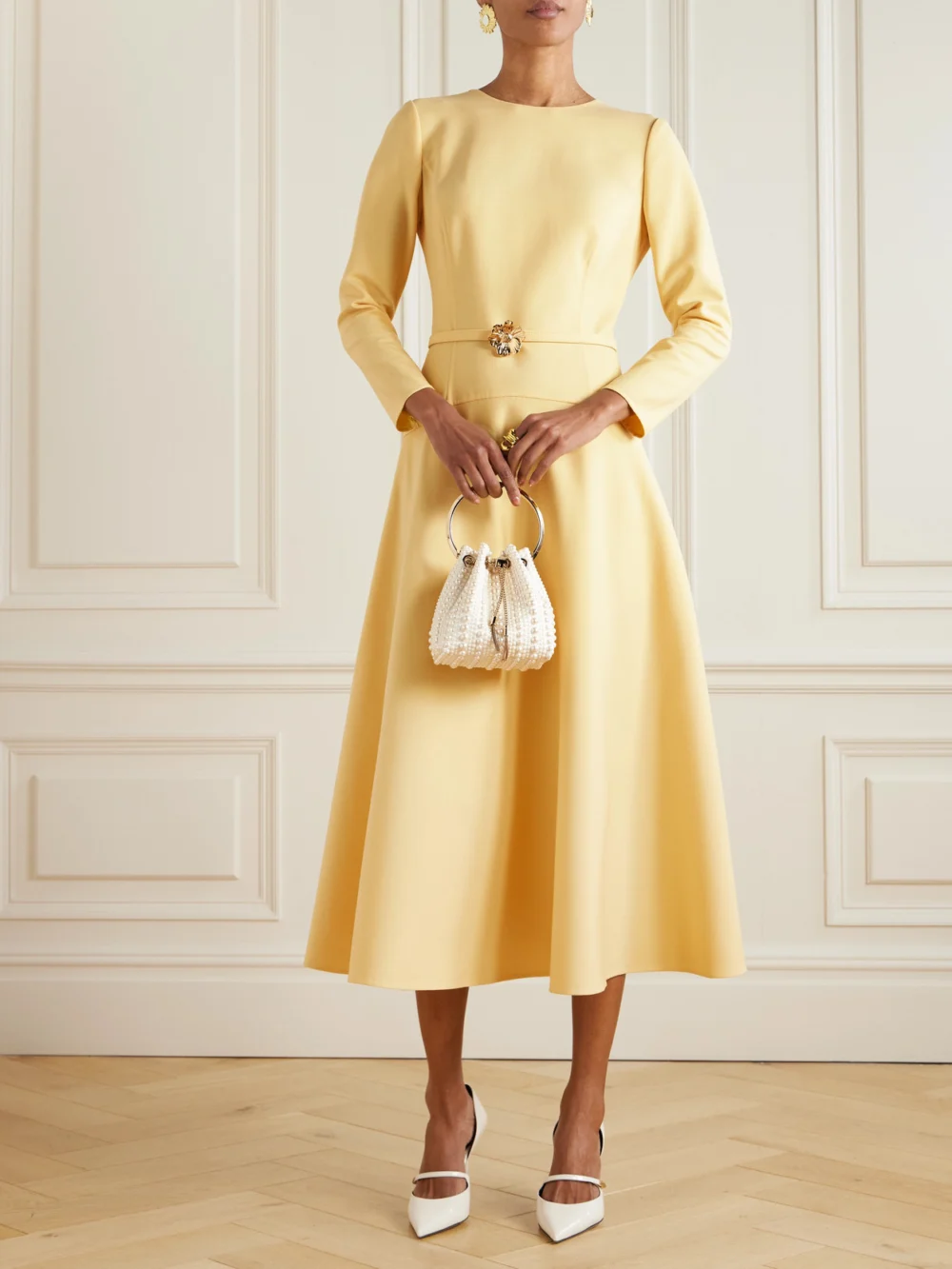 Oscar de la Renta Belted Wool-blend Midi Dress, worn by a model