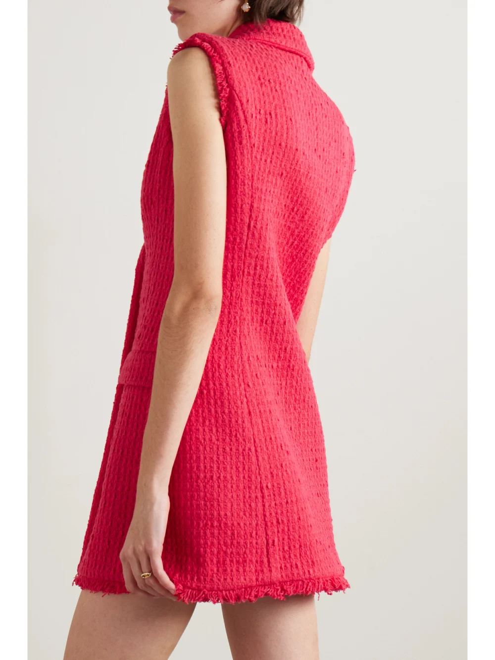 Back view of the Oscar de la Renta Button-embellished Frayed Wool-blend Tweed Mini Dress