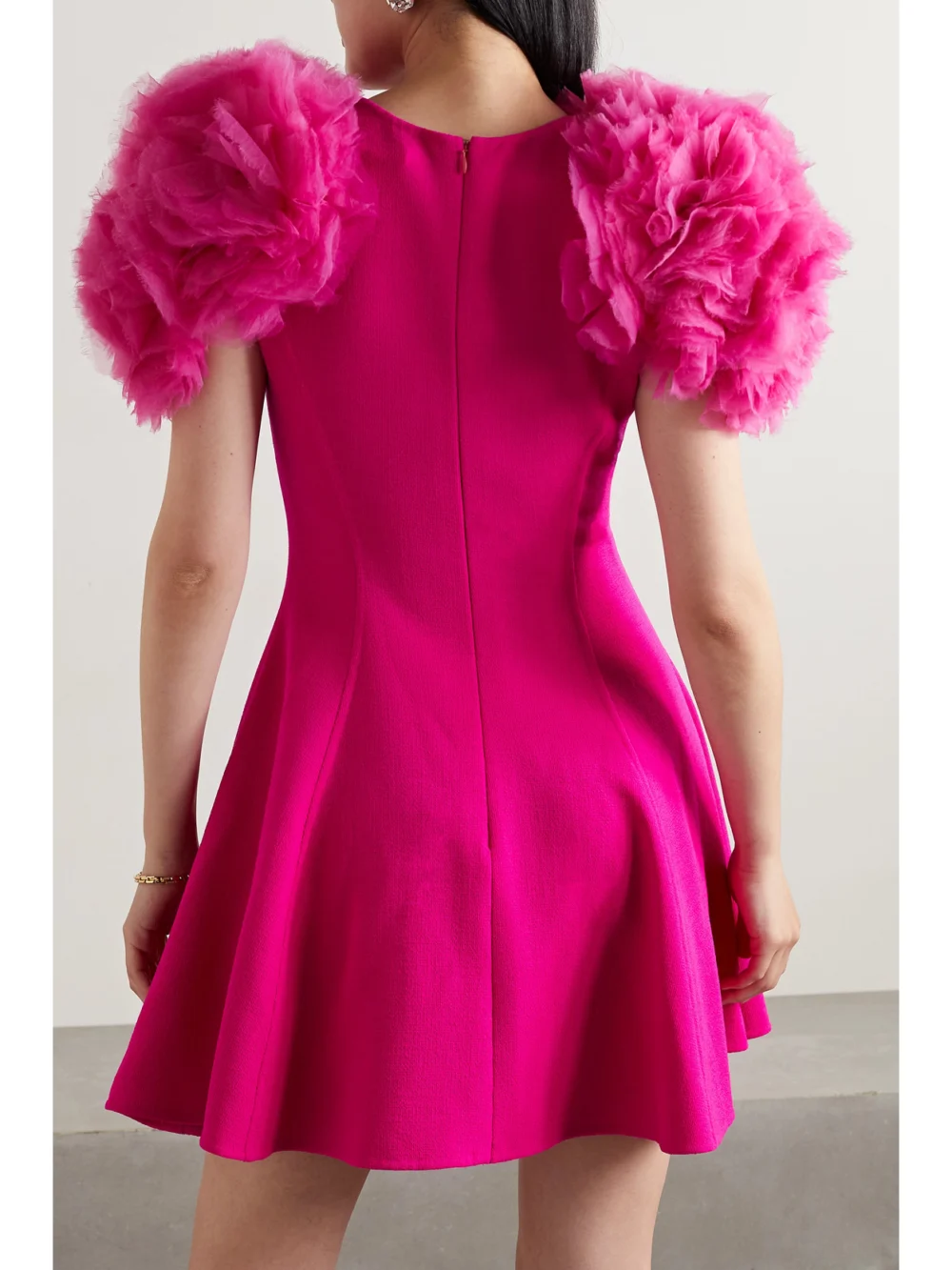 Back view of the Oscar de la Renta Chiffon-trimmed Wool-blend Mini Dress