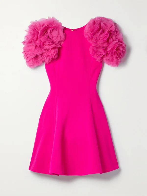 Oscar de la Renta Chiffon-trimmed Wool-blend Mini Dress