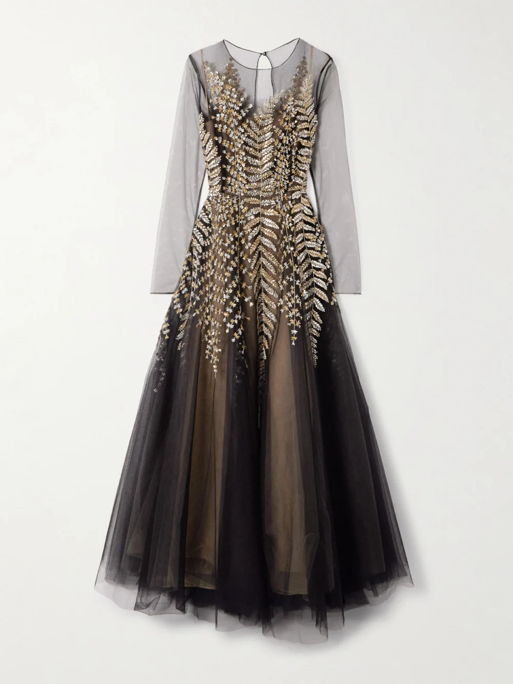 Oscar de la Renta Crystal, Bead and Sequin-embellished Pleated Tulle Midi Dress in black