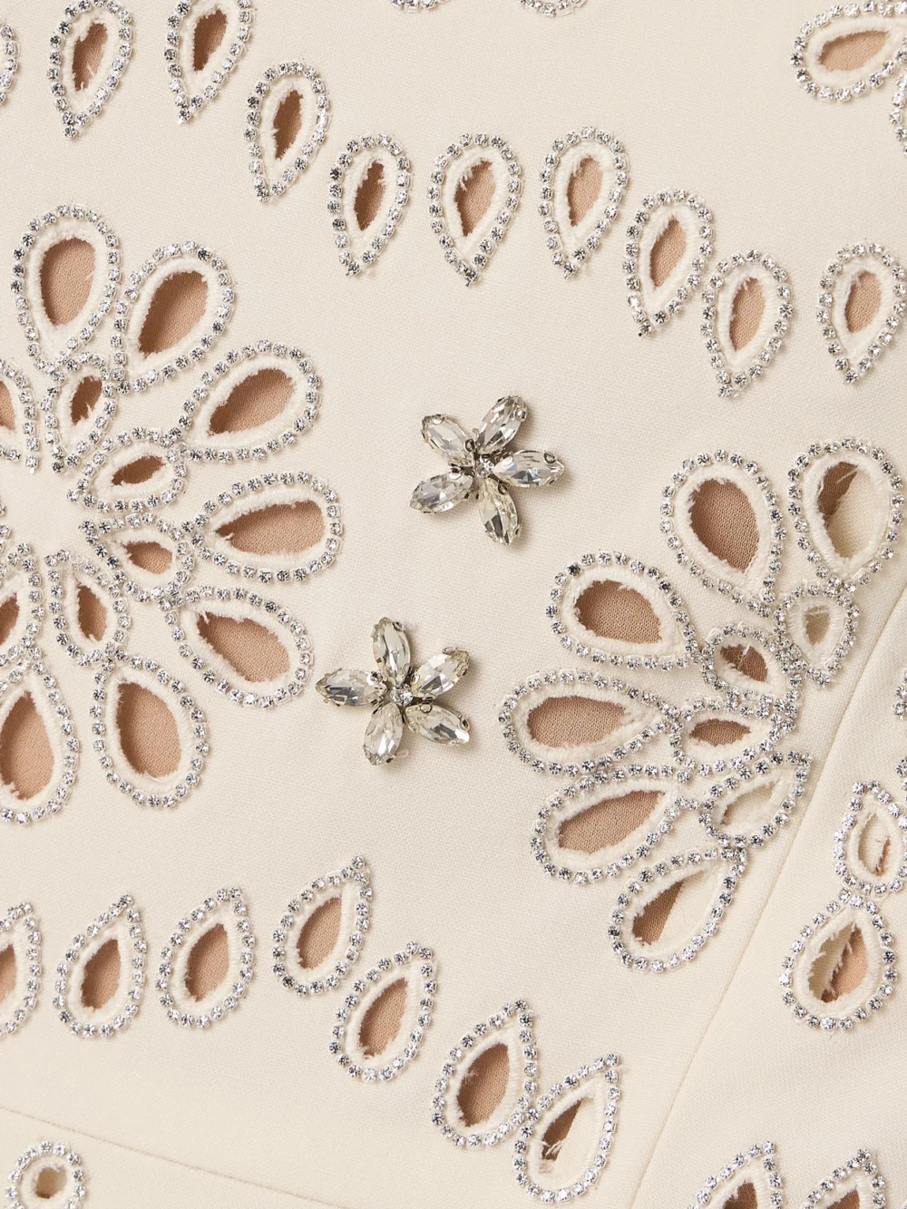 Close-up detail of the Oscar de la Renta Crystal-embellished Broderie Anglaise Wool-blend Crepe Midi Dress