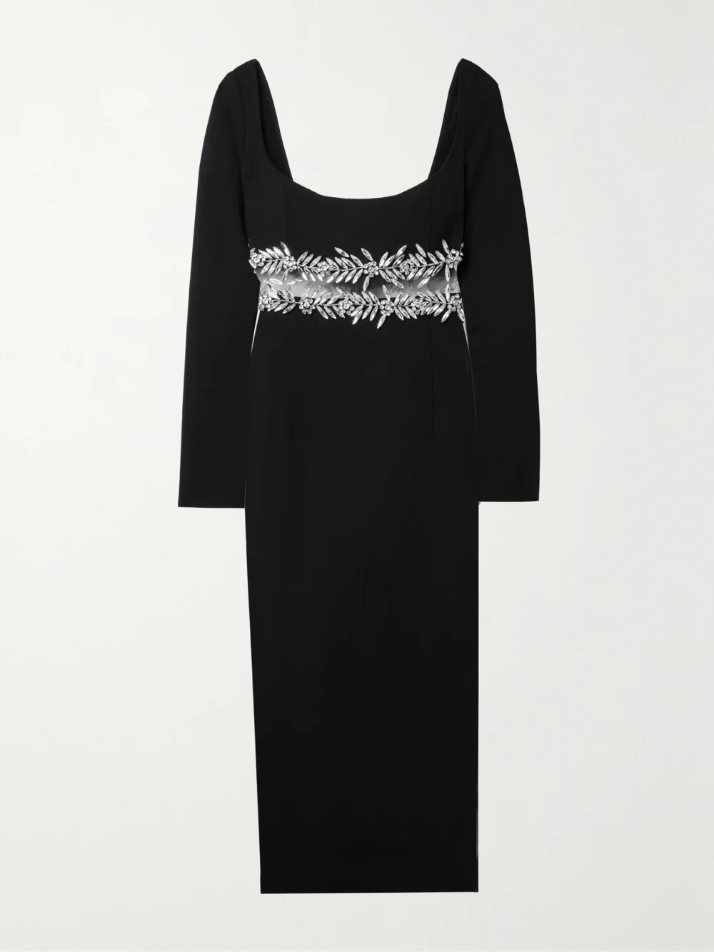 Oscar de la Renta Crystal-embellished Wool-blend Midi Dress in black