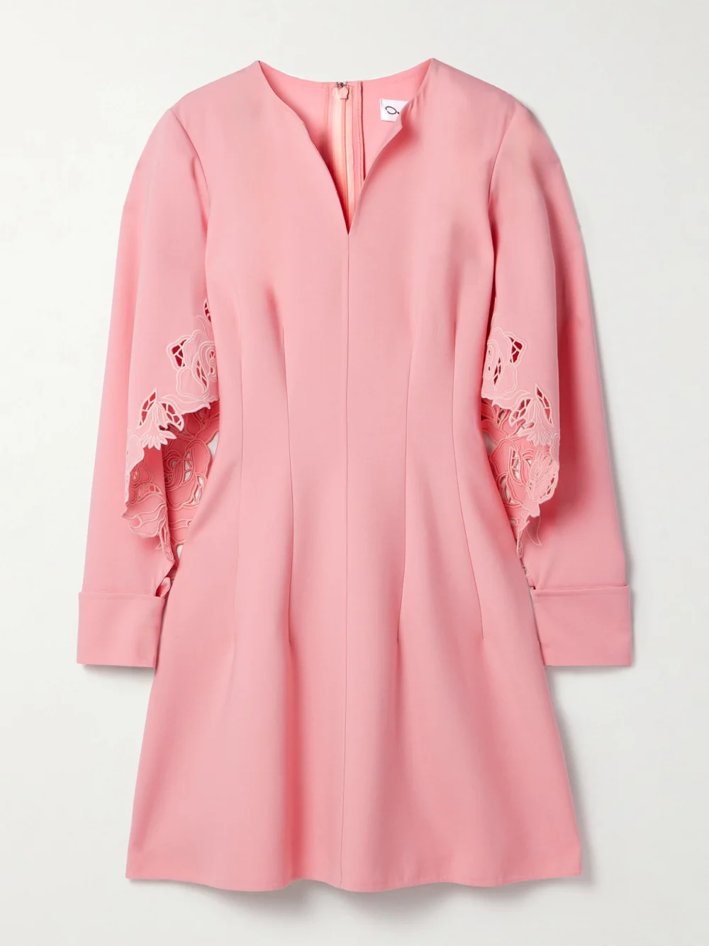 Oscar de la Renta Cutout Guipure Lace-trimmed Wool-blend Crepe Mini Dress in bubblegum