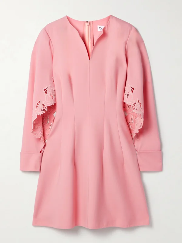 Oscar de la Renta Cutout Guipure Lace-trimmed Wool-blend Crepe Mini Dress